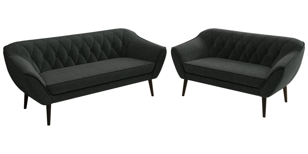 SEDACIA ZOSTAVA 3+2 PIRS - Tmavosivá Štruktúrovaná látka - Čierne nohy - čierna/grafitová, kompozitné drevo/textil (180/75/74cm) - MKS