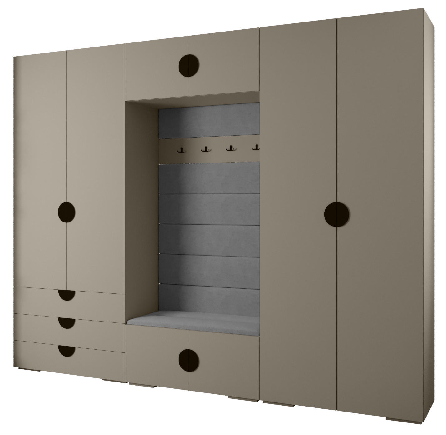 Abiks Möbel Garderoben-Set Kaschmir, Grau, Schwarz 300x236.7x47 cm