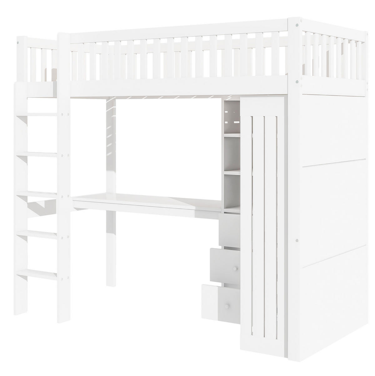 HOCHBETT 90/200 cm in Weiß mit Schreibtisch, Kleiderschrank und 3 Schubladen - Weiß, Holz (90/200cm) - Flora Grace