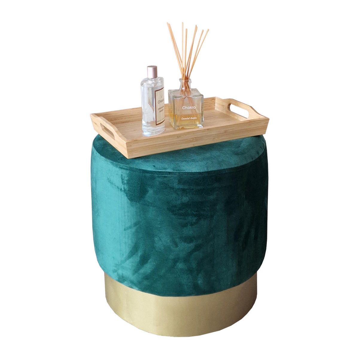 SITZHOCKER Larvik - Türkis/Goldfarben, Kunststoff/Metall (40/40/40cm) - [en.casa]