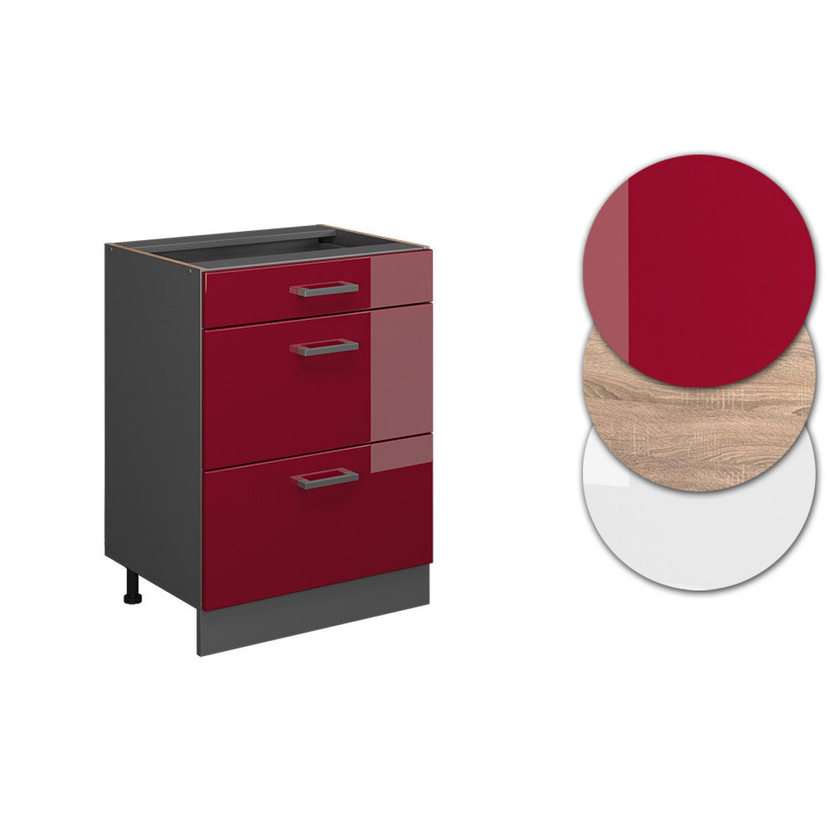 KÜCHENUNTERSCHRANK R-Line Rot Hochglanz 60 cm AP Marmor - Anthrazit/Rot, Holzwerkstoff (60/81.6/60cm) - Vicco