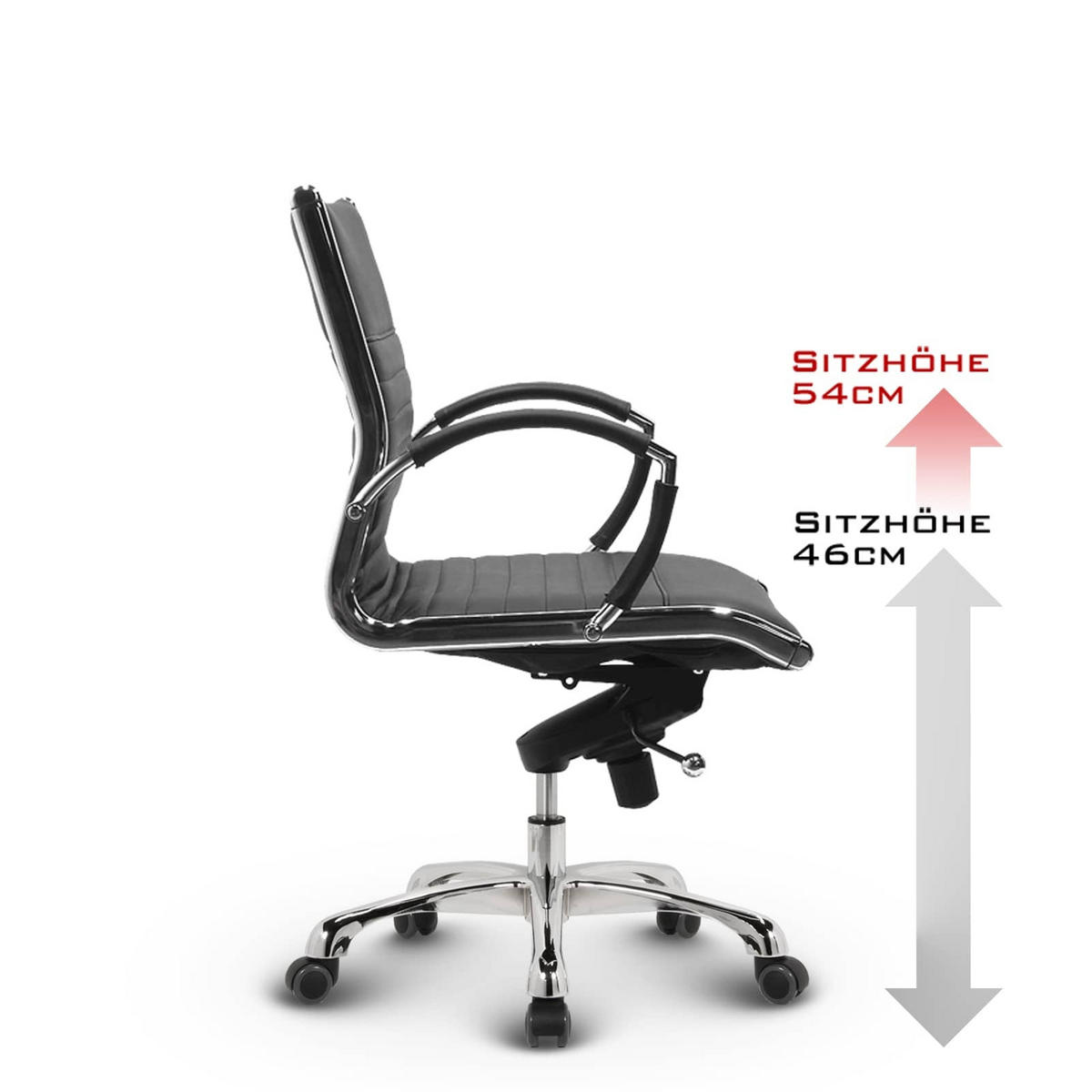 DREHSTUHL Montreal Echtleder Blau – ergonomisch, 150 kg belastbar, Sitzhöhe 52-64cm - Blau, Leder/Metall (60/106/60cm) - Versee