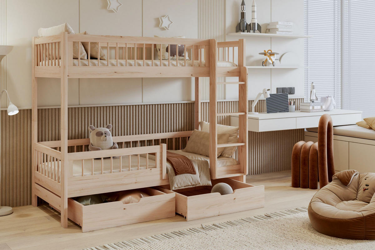 ETAGENBETT COLLIN 90/200 cm in Kiefer mit Schubladen rechts - Kieferfarben, Holz (90/200cm) - Deine Möbel 24