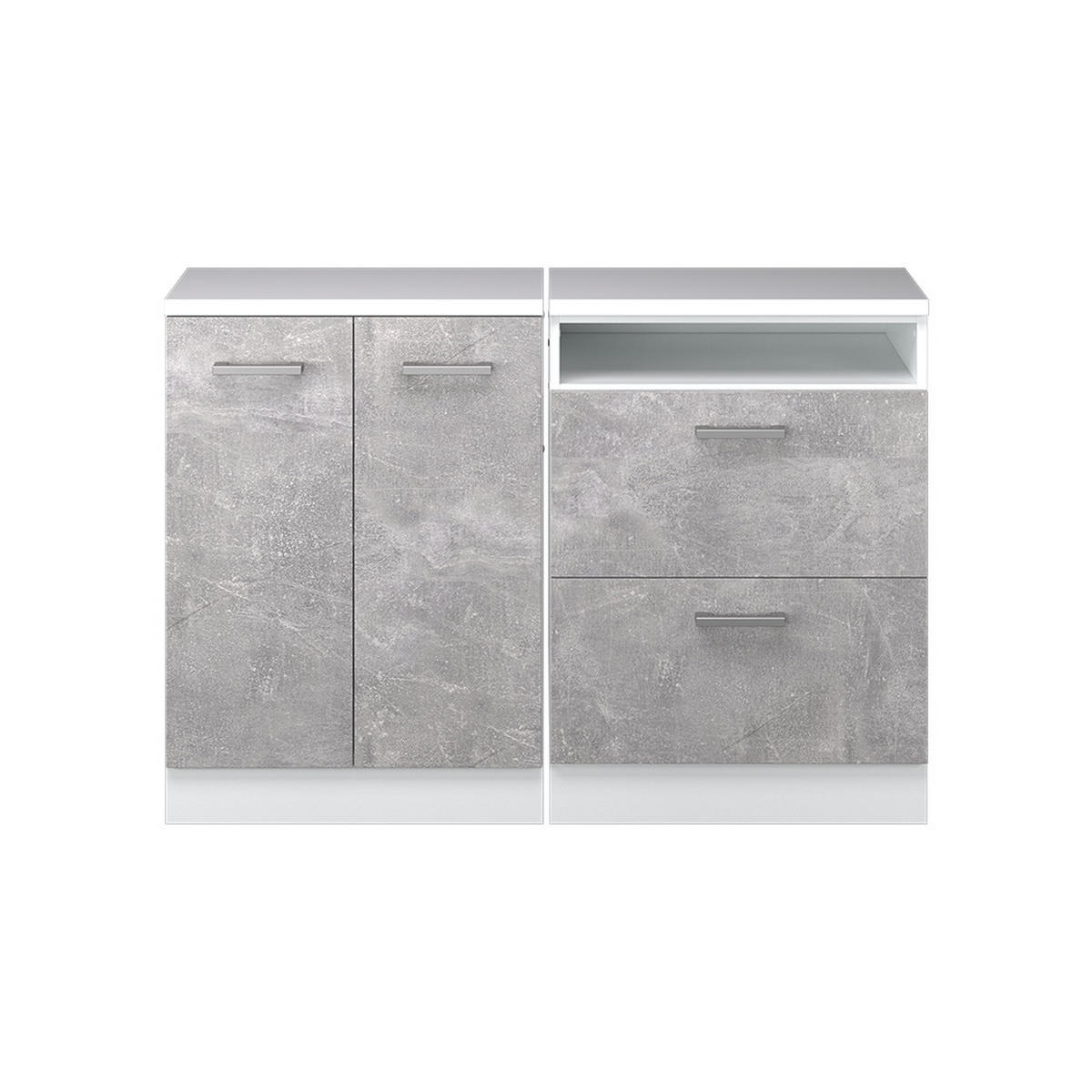 KUHINJSKI ORMAR ZA KOSINE KROVA R-Line Beton 120 cm Set od 2 korpusa ormara, dubina 60 cm - bijela/siva, drvni materijal (120/83.8/60cm) - Vicco