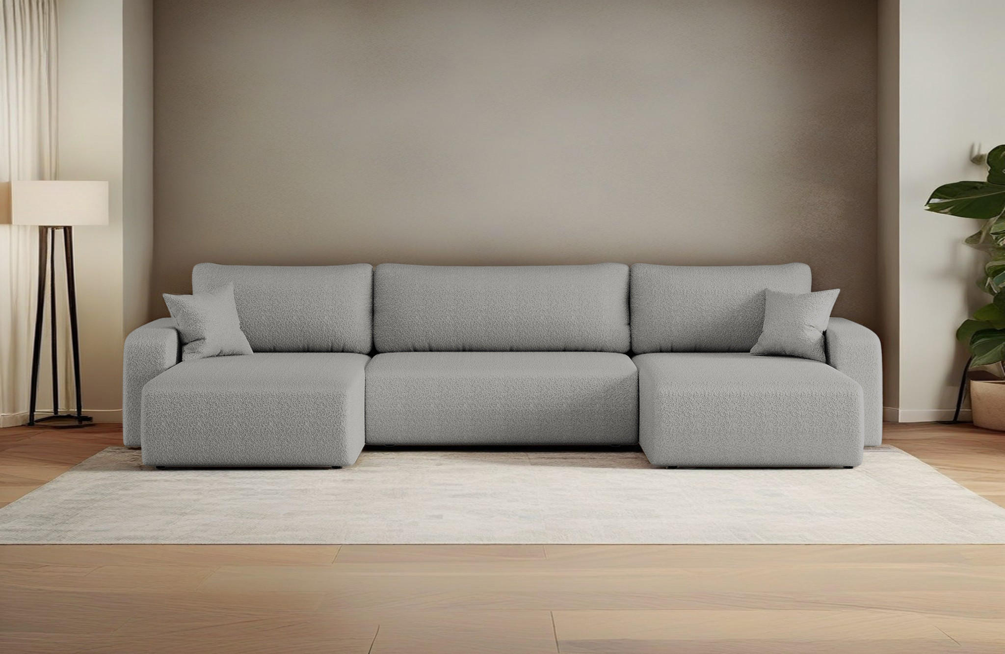 ECKSOFA U-Form Mit Schlaffunktion Und Bettkasten MILANO Stoff Grau - Grau, Holz (312/145cm) - Kaiser Möbel