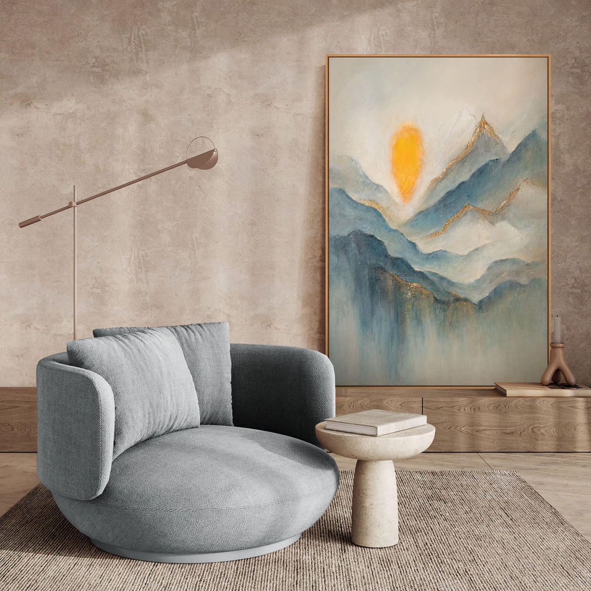 GEMÄLDE Morgendämmerung in den Wolken Schattenfugenrahmen Beige 120x80 cm - Beige, Holz (120/80cm) - YS-art gallery