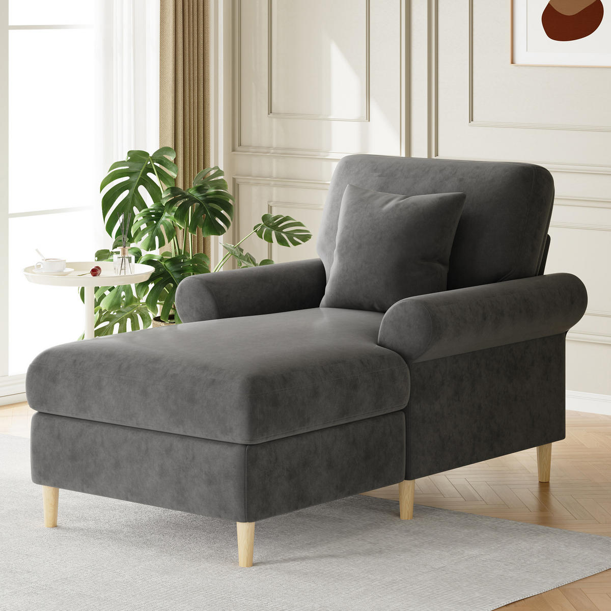 SCHLAFSESSEL 133/87/90 cm in Grau aus Samt mit Liegefunktion und Kissen - Grau, Textil (87/90/133cm) - Flora Grace