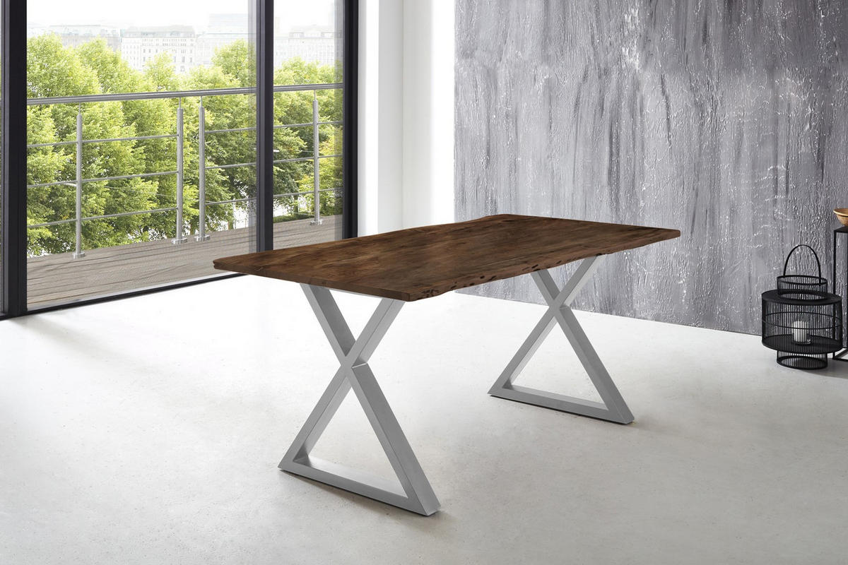 ESSTISCH LUBIN - Silberfarben/Braun, Holz/Metall (100/200/77cm) - SAM
