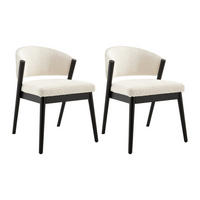 2ER-SET Stühle - Boucléstoff & schwarzes Kautschukholz - Weiß - ZELVYN - Weiß, Textil (64/76/53.5cm) - Vente-Unique