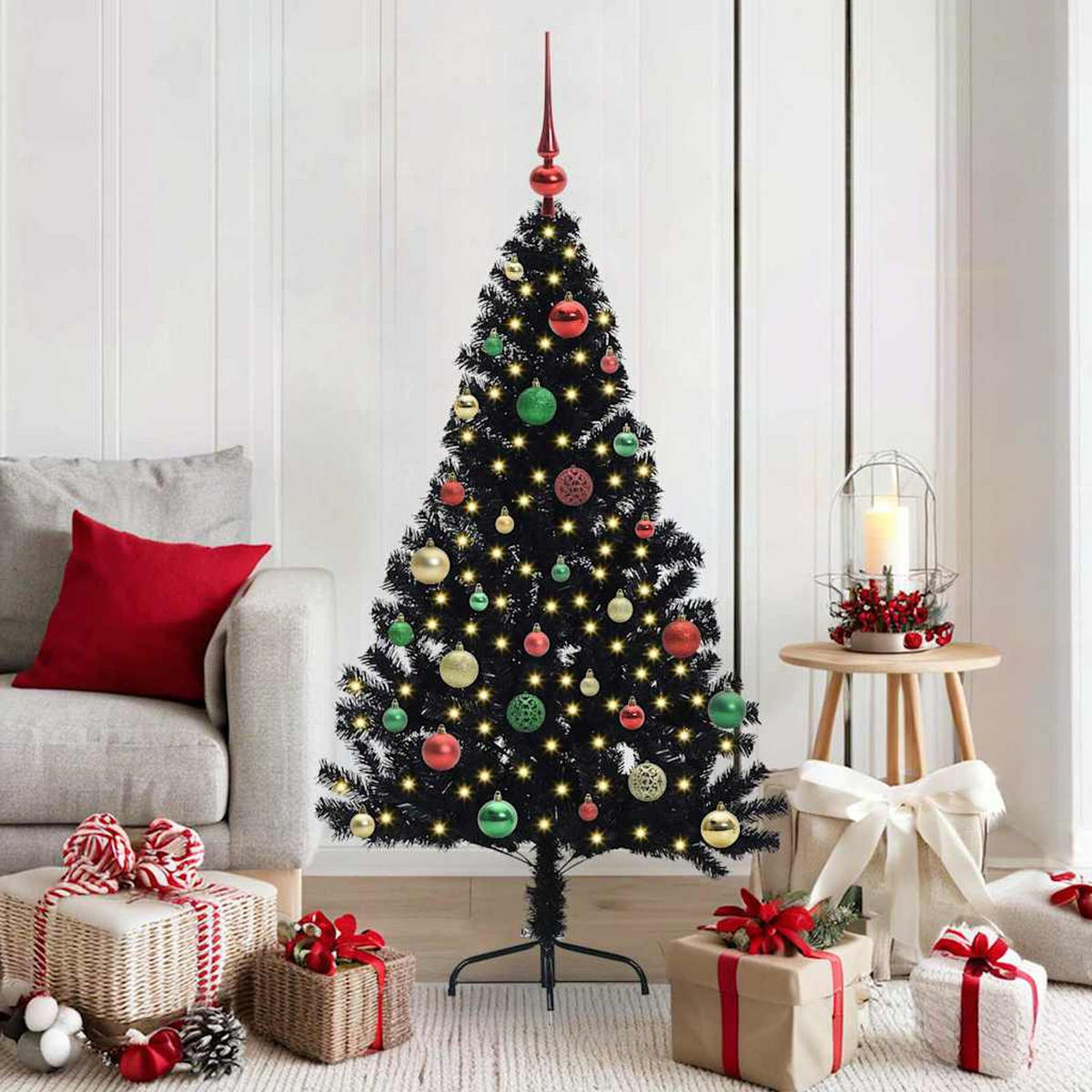 WEIHNACHTSBAUM Künstlicher Vorbeleuchteter Haltbar 95/95/150 cm Schwarz PVC - Schwarz, Kunststoff (150cm) - vidaXL