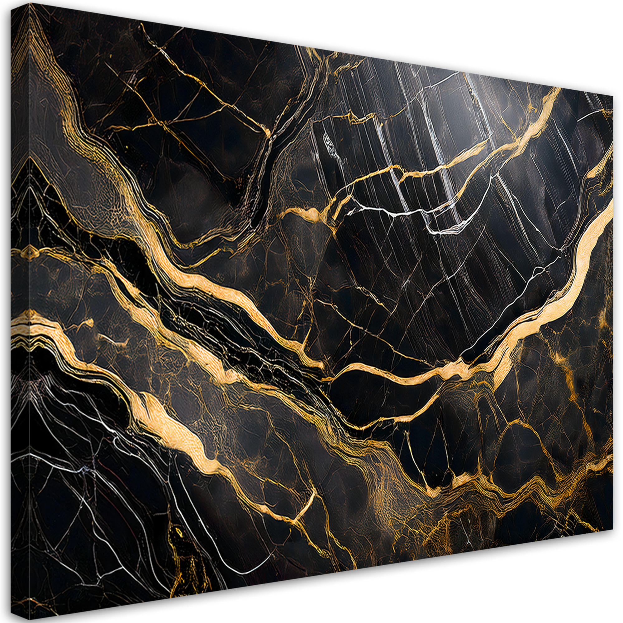 LEINWANDBILD Schwarz-weißer Marmor mit Gold 60x40cm - Schwarz, Textil (60/40cm) - Feeby