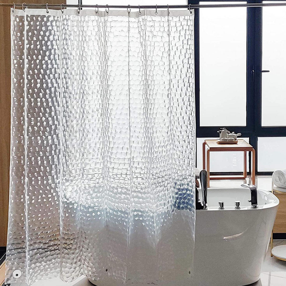 DUSCHVORHANG Weiß PEVA halbdurchsichtig Muster Badezimmer mit Haken - Transparent, Kunststoff (200/180cm) - MCBOSON