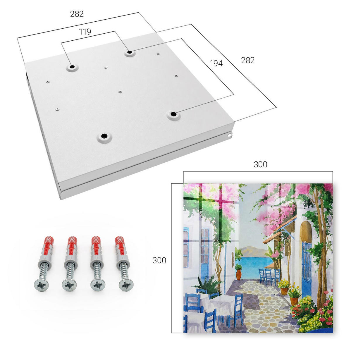 SCHLÜSSELBOX Weiß 30x30 cm – Türöffnung nach rechts - Mediterrane Schönheit - Weiß, Metall (30/30/5cm) - TULUP
