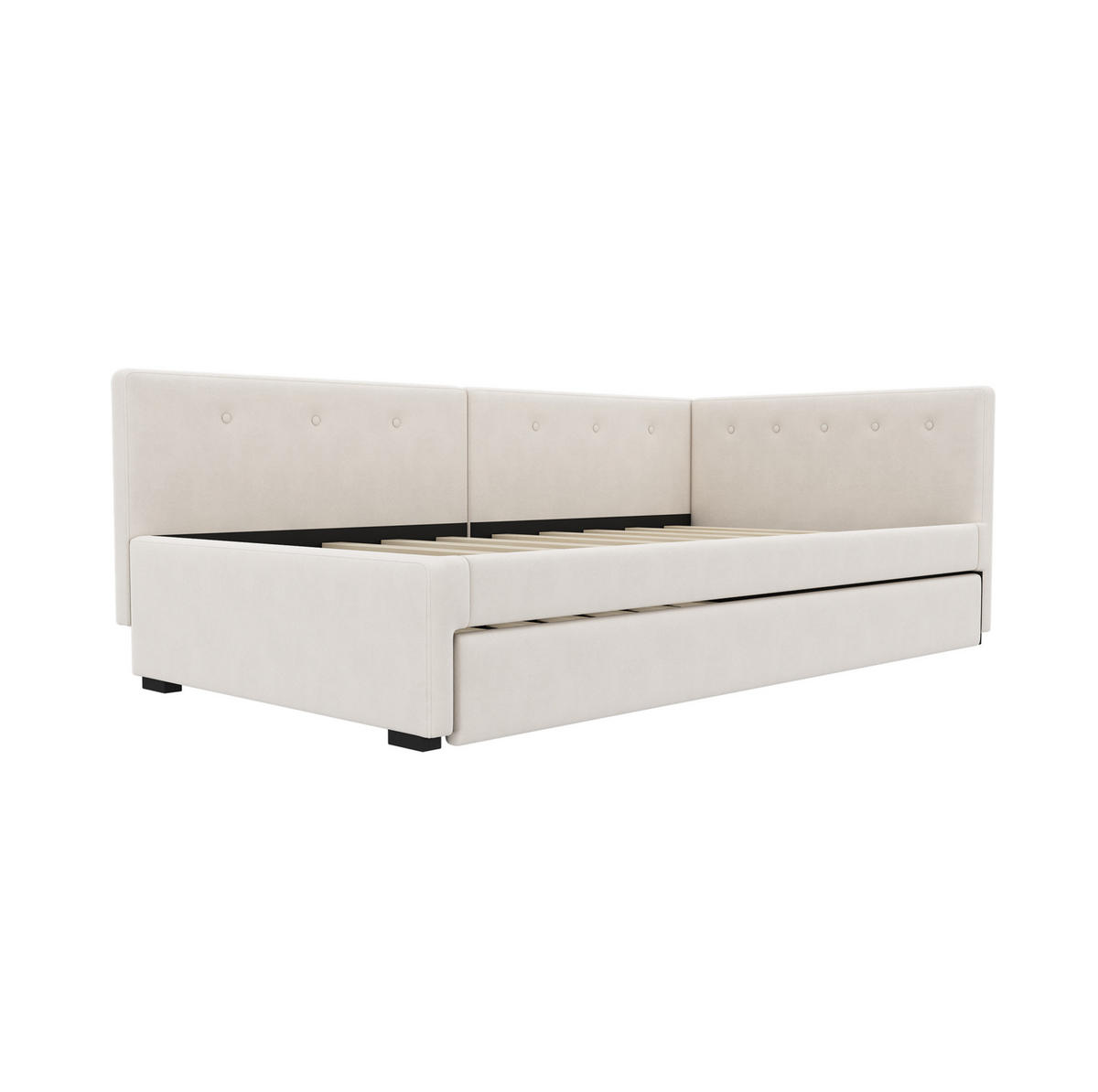 TAGESBETT aus Samt 90x200 cm Beige mit ausziehbarem Rollbett und Lattenrost, minimalistisches Design - Beige, Textil (90/200cm) - Modfu