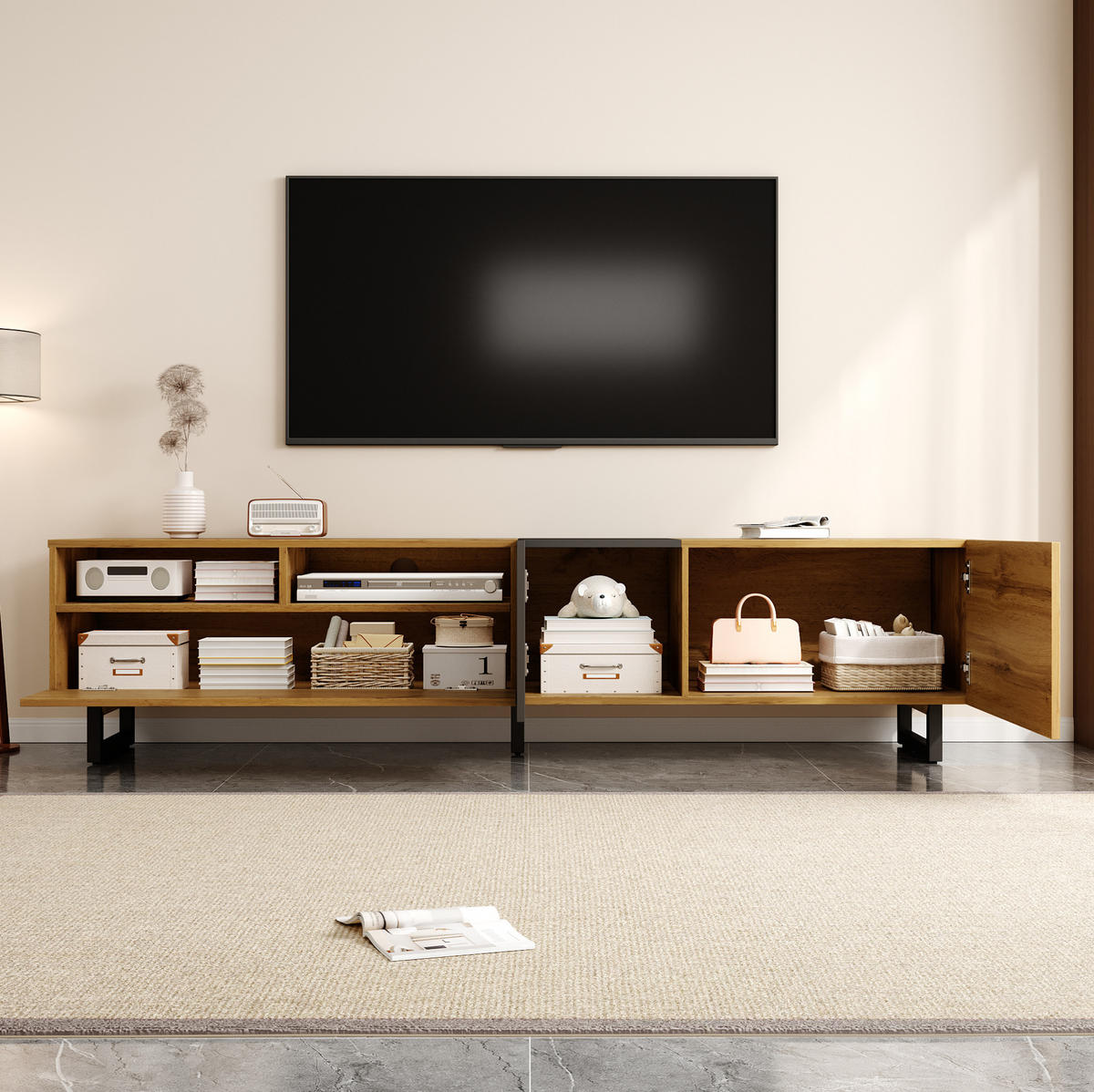 COLORBLOCK-TV-SCHRANK, Holzfarbe und Dunkelgrau 170/36.5/42 cm - Eichefarben, Holzwerkstoff (170/42/36.5cm) - Redom