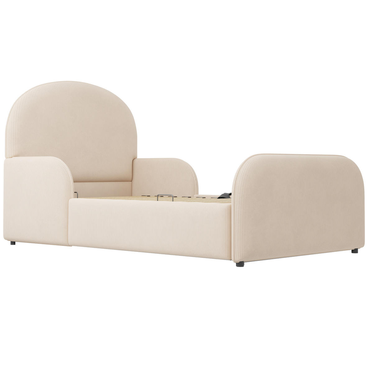 POLSTERBETT Beige aus Textil 90×200cm mit hydraulischem Stauraum, hohem Kopfteil und Sicherheits-Seitengittern - Beige, Textil (90/200cm) - Luhomfu