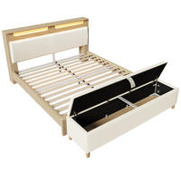POLSTERBETT mit LED-Beleuchtung 140/200 cm mit Bettbank und Stauraum - Beige, Textil (140/200cm) - BEAOK