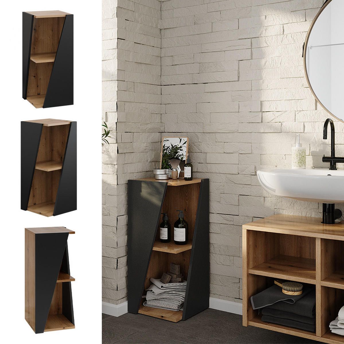 MIDISCHRANK Benno Anthrazit 31.6 x 70.5 cm mit offenen Ablagen - Anthrazit, Holzwerkstoff (31.6/70.5/31.6cm) - Vicco