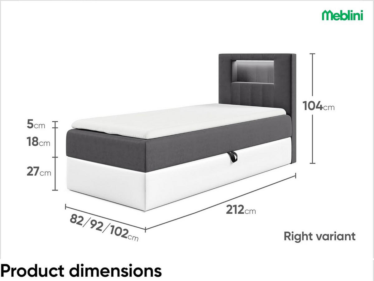 KINDERBETT GARETH 1 - Dunkelgrau/Weiß, Holzwerkstoff (92/212cm) - Meblini