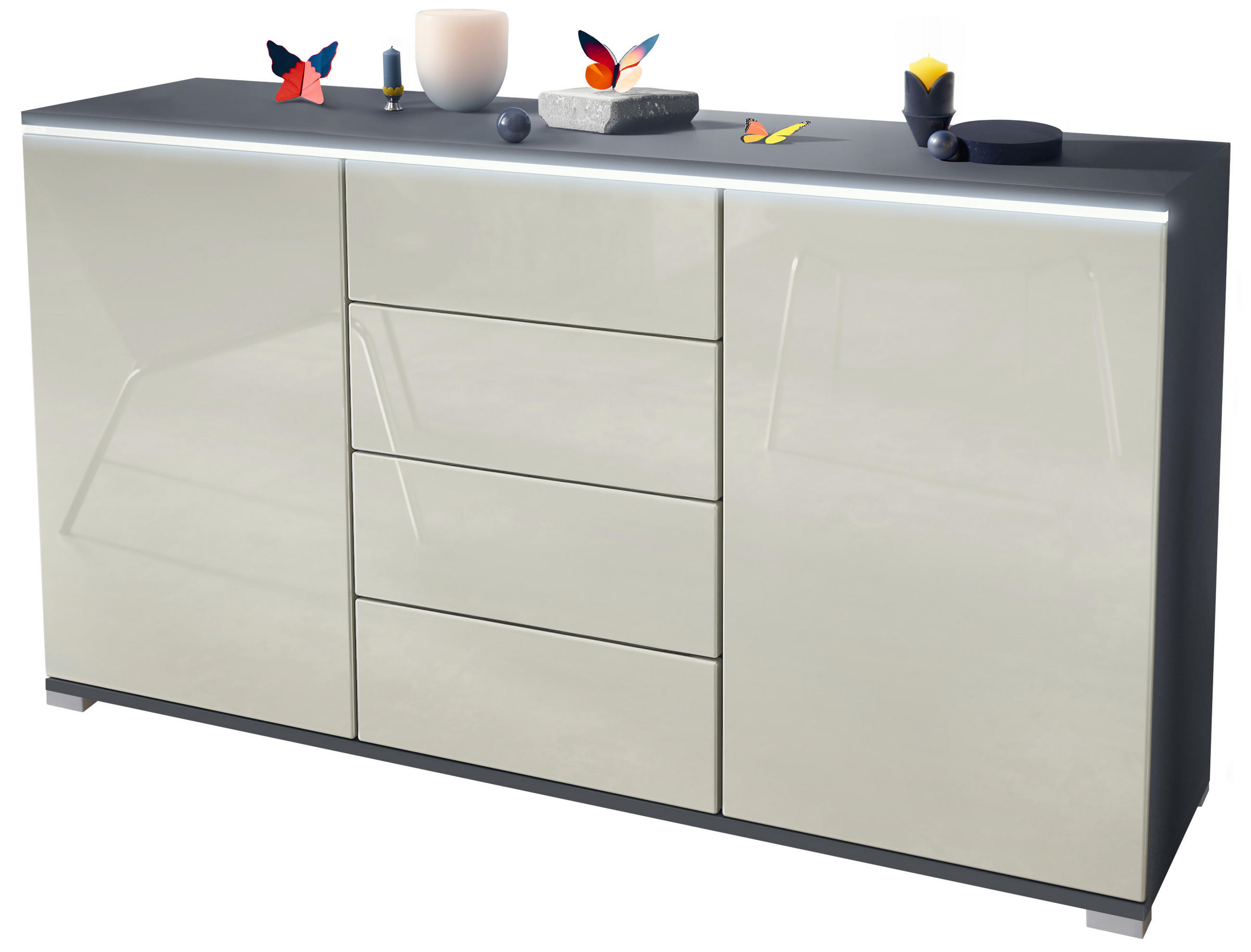 SIDEBOARD Faro Creme Hochglanz - Creme, Holzwerkstoff (138.5/75.5/35cm) - Vladon