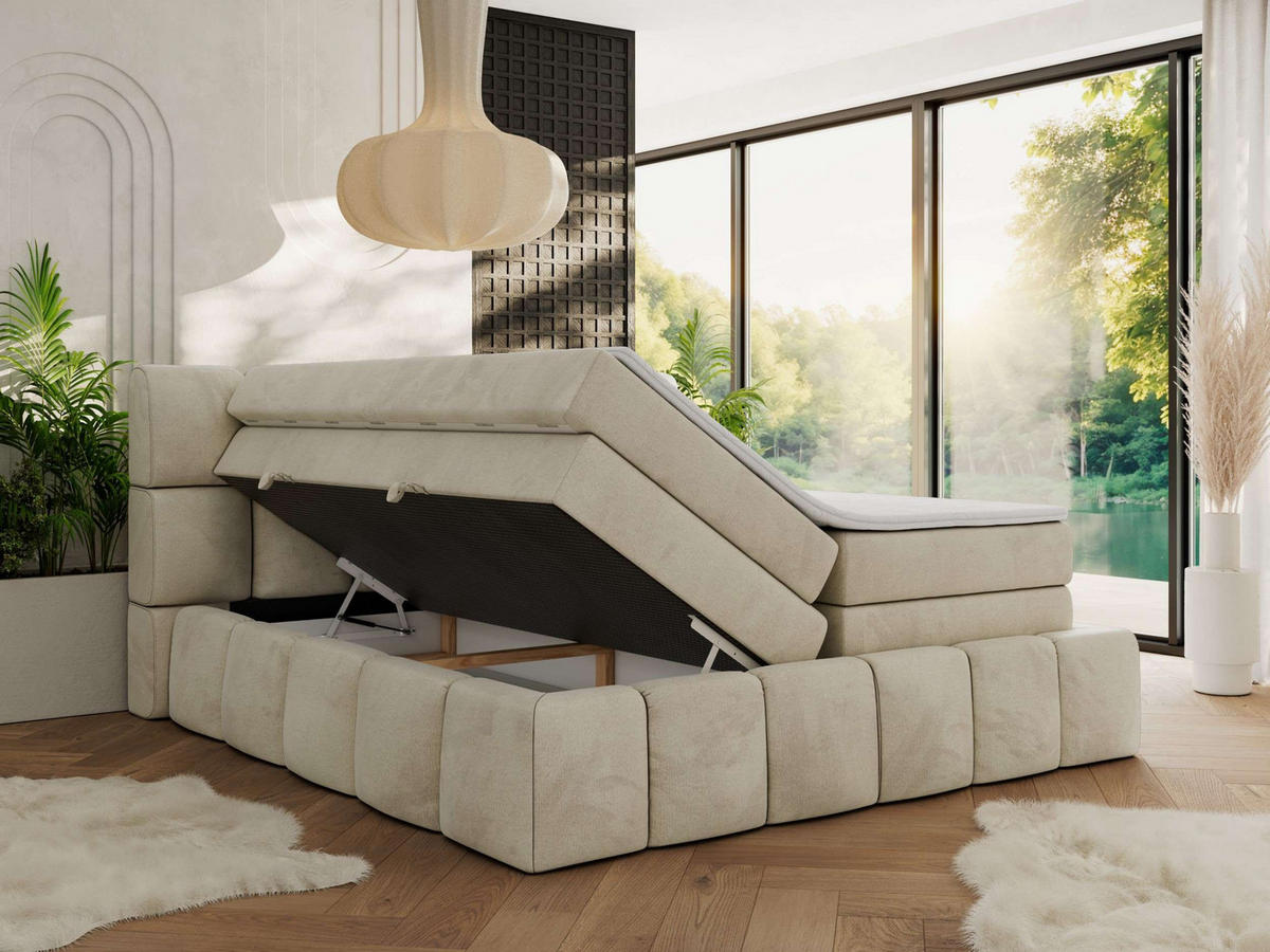 BOXSPRINGBETT NIRA KING 180/200 Beige Velvet - H3 - Beige, Holz/Textil (180/200cm) - MKS