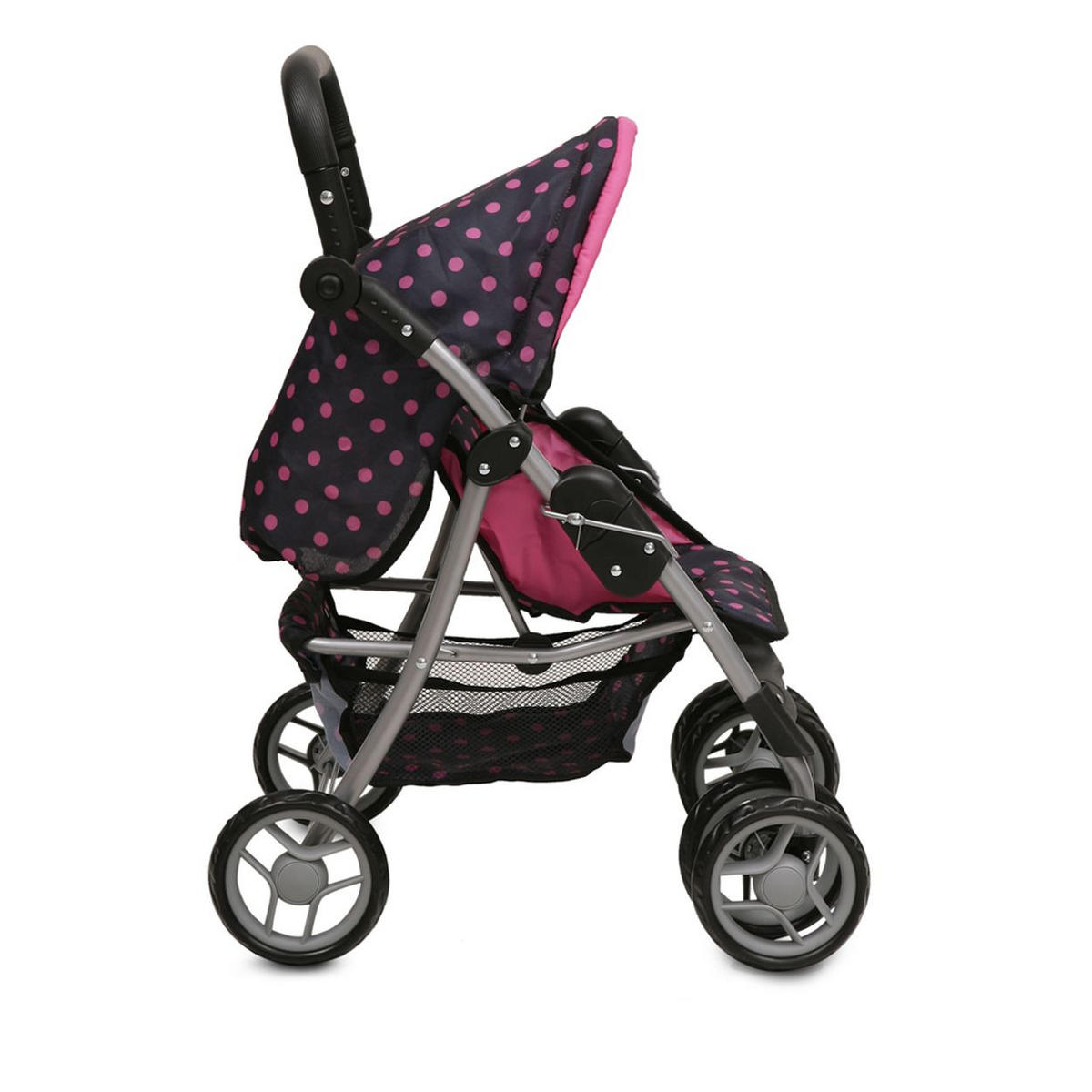 PUPPENBUGGY Punkte 9352 Schiebehöhe bis 62 cm, zusammenklappbar, Sonnendach, Polyester - Blau, Metall (37.5/61/51cm) - Moni