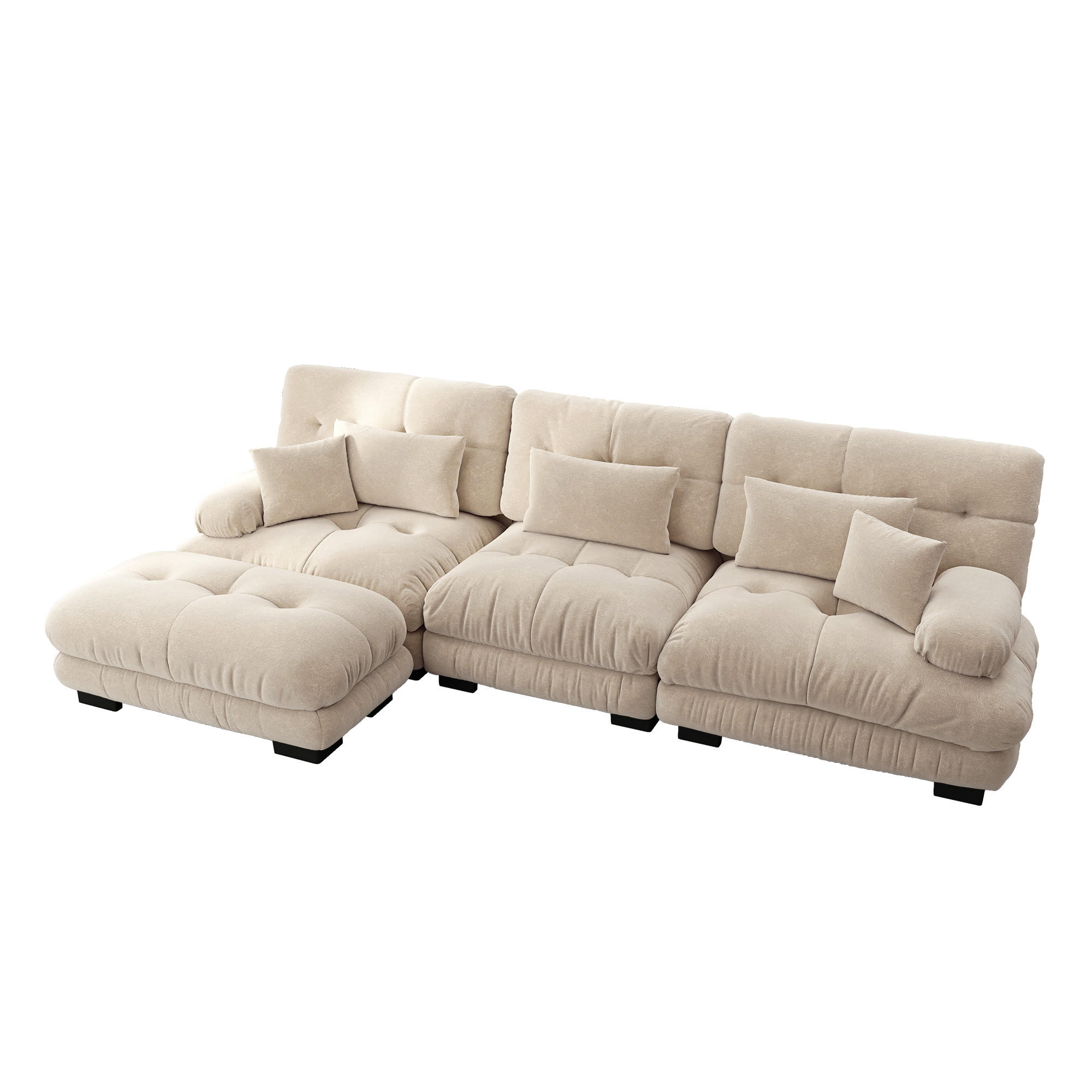 ECKSOFA Chenille Hellbraun mit Ottomane - Hellbraun, Textil (313/145cm) - WISHDOR