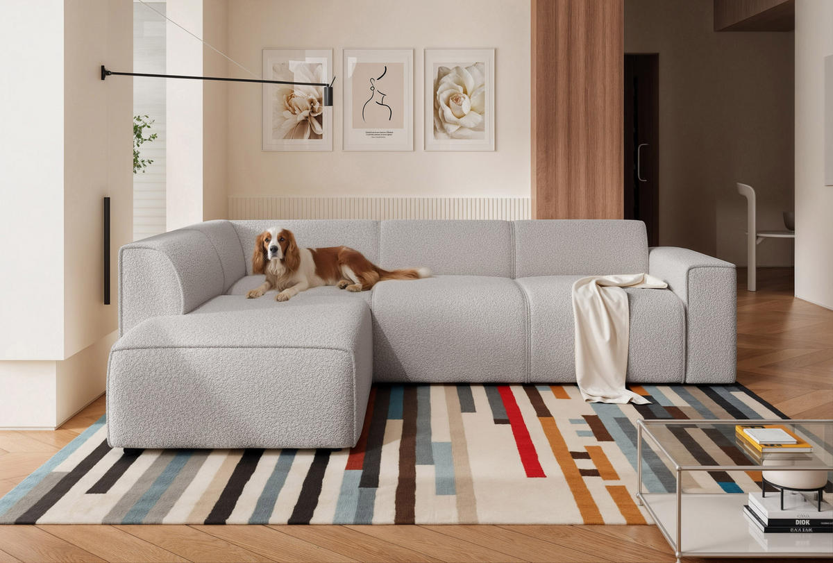 ECKSOFA ZAVO Feiner Mischstoff in Grau - Grau, Holzwerkstoff/Kunststoff (310/218cm) - Idohome