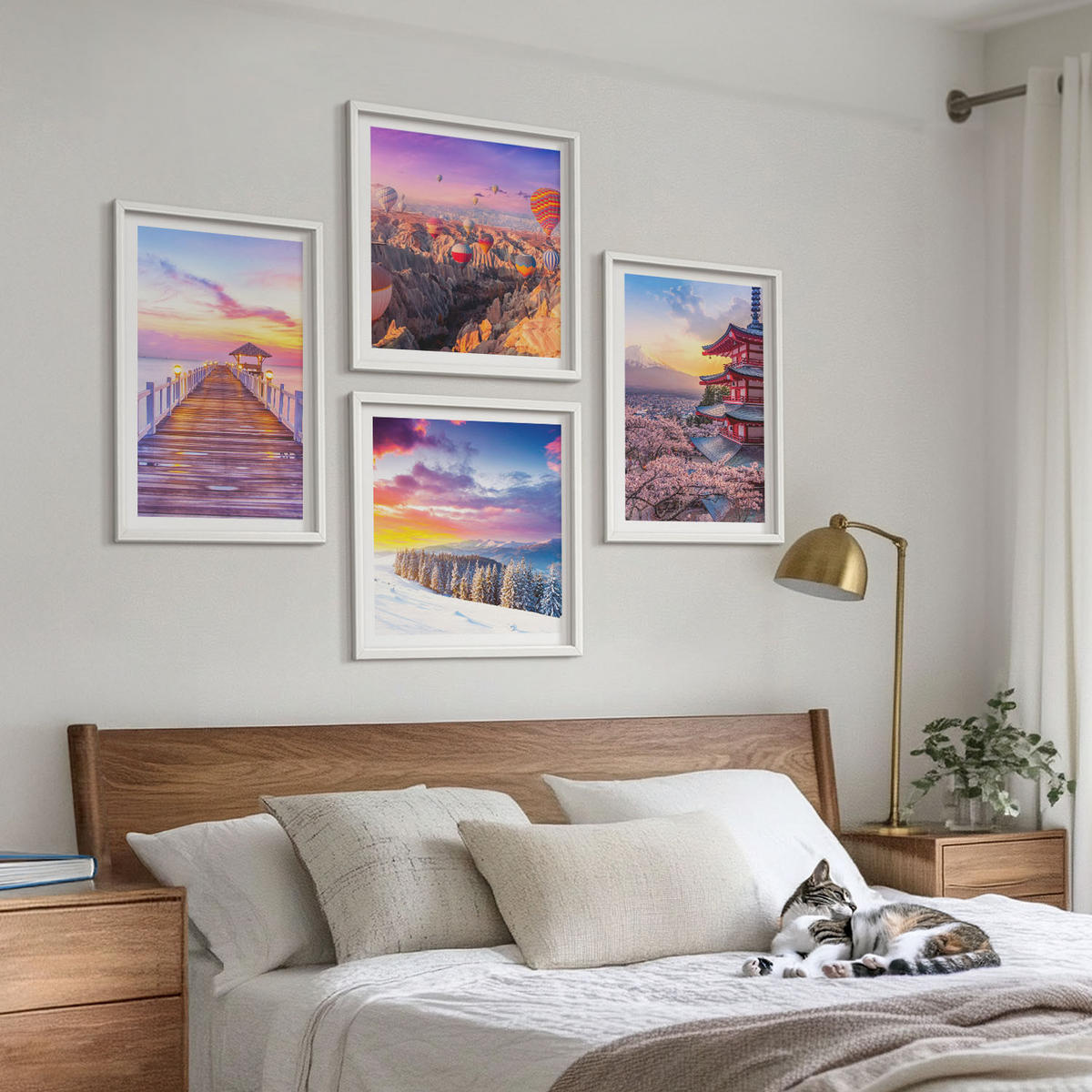 WANDBILDER 4er-Set - 50x50 cm & 40x60 cm Weißer Rahmen - Romantische Himmelslandschaften - Weiß, Kunststoff (50/50cm) - ArtPrintCave