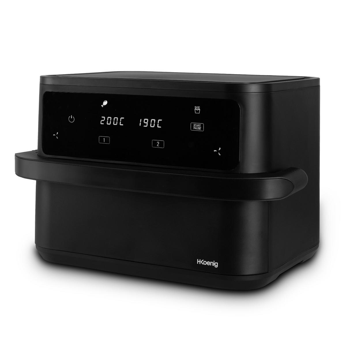 AIRFRYER XXL FRY960, Schwarz, Fritteuse ohne Öl, 2 Becken, Kapazität 10L - Schwarz, Metall (46/30/37cm) - HKoenig