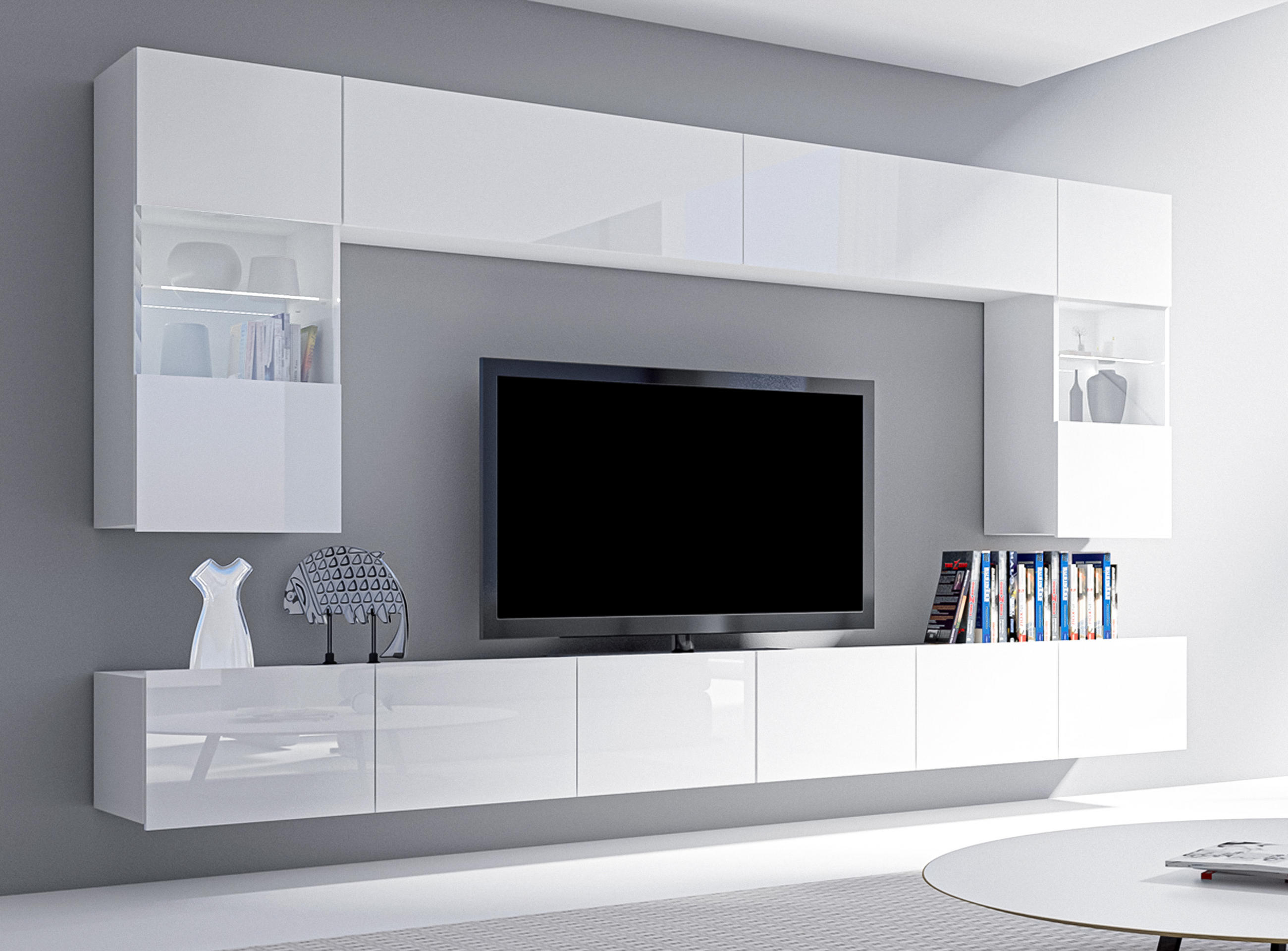 WOHNWAND Kossana 1 Modern Weiß 300/154/43 cm Stilvoll - Weiß, Holzwerkstoff/Kunststoff (300/154/43cm) - AX Living