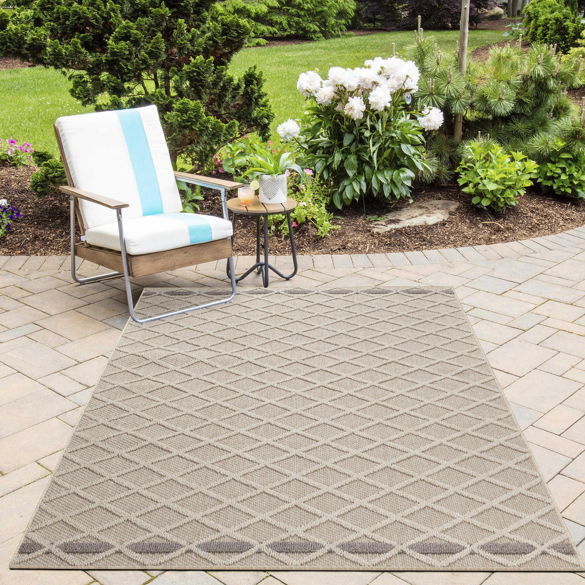 TEPPICH Outdoor Flachgewebe Rauten-Muster Polypropylen Balkon Beige Rechteckig 160x230 - Beige, Textil (160/230cm) - KADIMA DESIGN