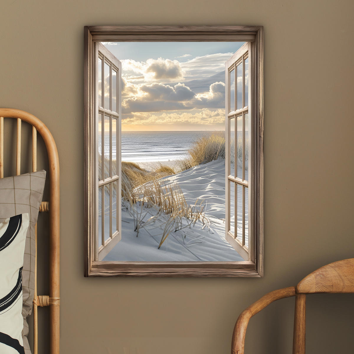 LEINWANDBILD Ausblick - Strand - Dünen - Meer - Natur 60x80 cm - Sandfarben, Textil (60/80cm) - MuchoWow