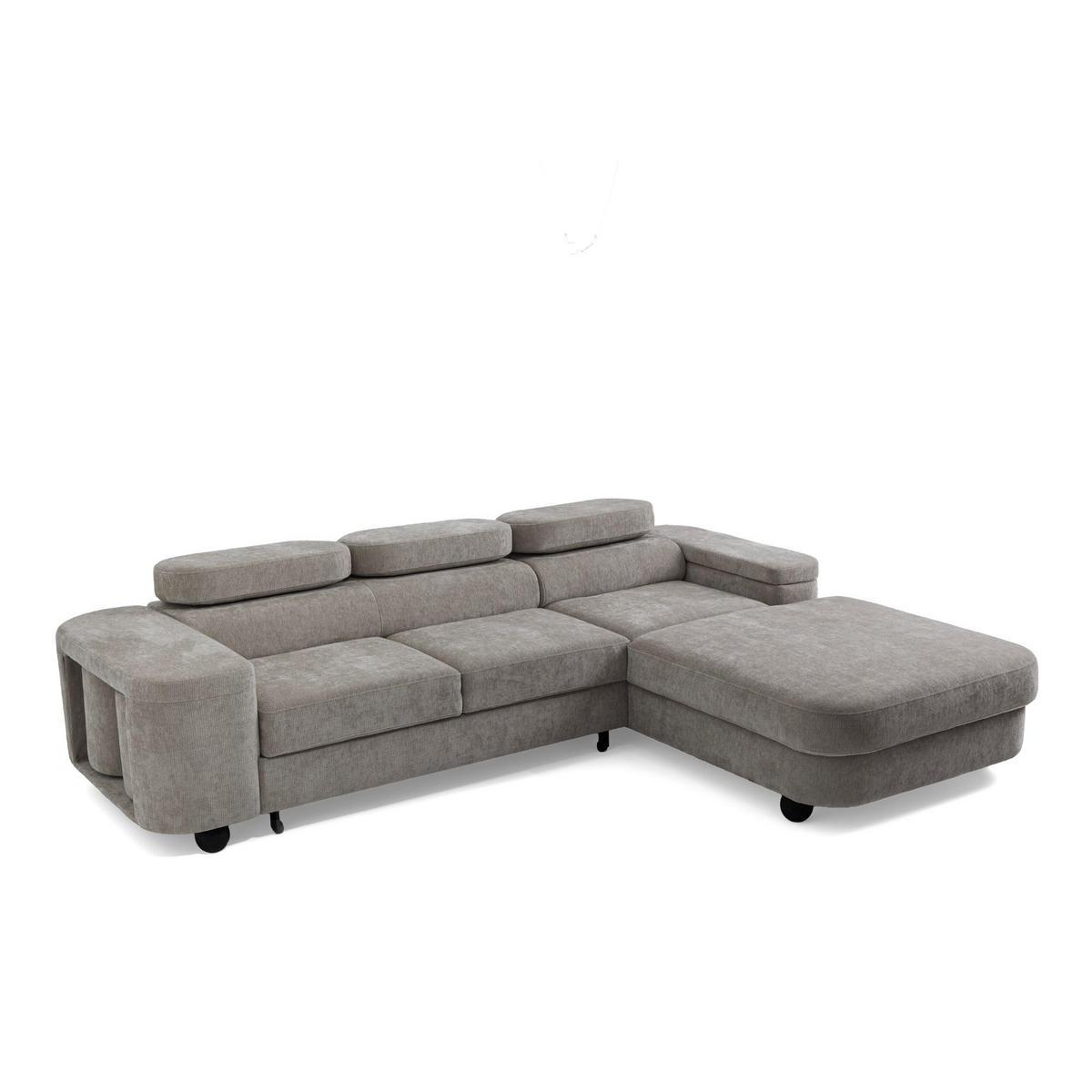 ECKSOFA LOVE L Rechts mit Schlaffunktion 124x210 Chenille Grau - Schwarz/Grau, Holz/Textil (205/284cm) - Muffo