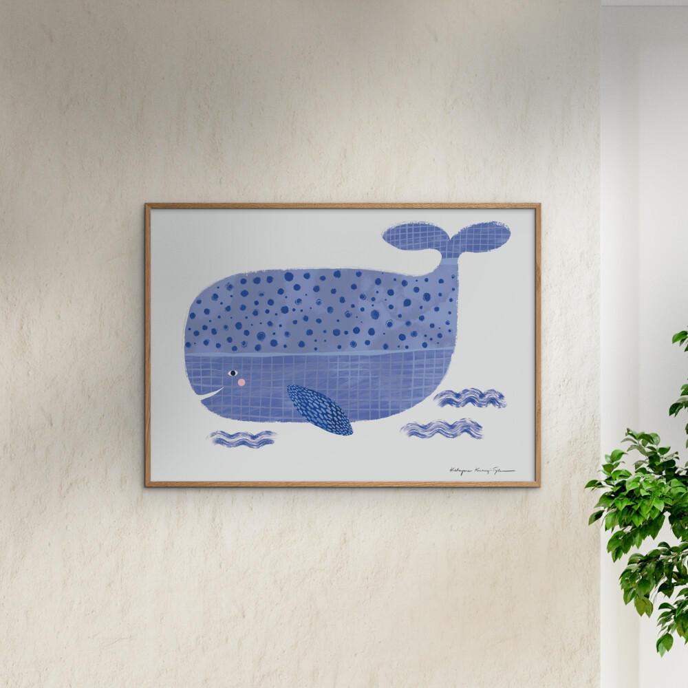 POSTER mit Rahmen Wild Apple - Whale - Blau/Eichefarben, Holz/Papier (70/100cm) - Poster&Frame