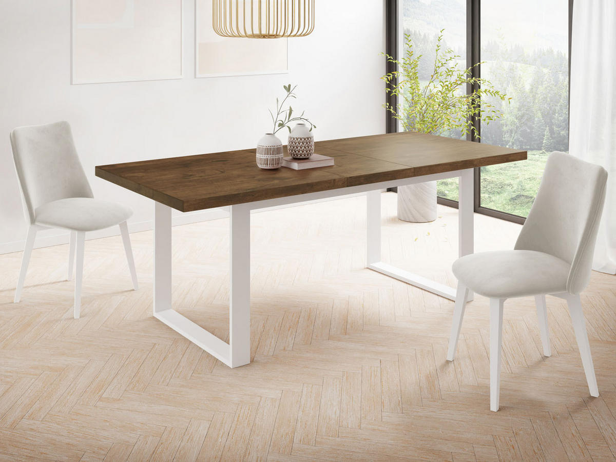 ESSTISCH Sana rechteckig ausziehbar, Lefkas Eiche 140/200/80/75 cm - Alteiche/Weiß, Holzwerkstoff/Metall (140/80/75cm) - WFL GROUP