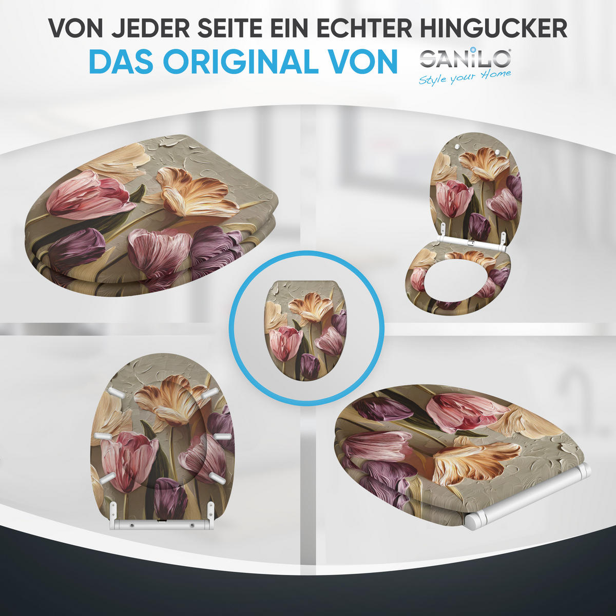 WC-SITZ mit Absenkautomatik & Top Fix Tulpen - Beige, Holzwerkstoff (37.7/5/48cm) - Sanilo