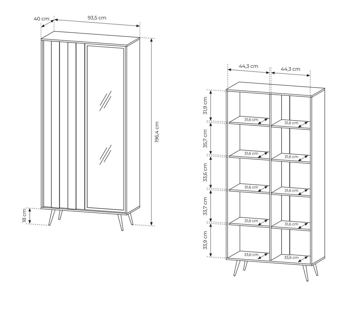 VITRINENSCHRANK 94 cm Resta, LED, Eiche Dunin, Loft - Eichefarben/Schwarz, Holz/Metall (94/196/40cm) - Emporius
