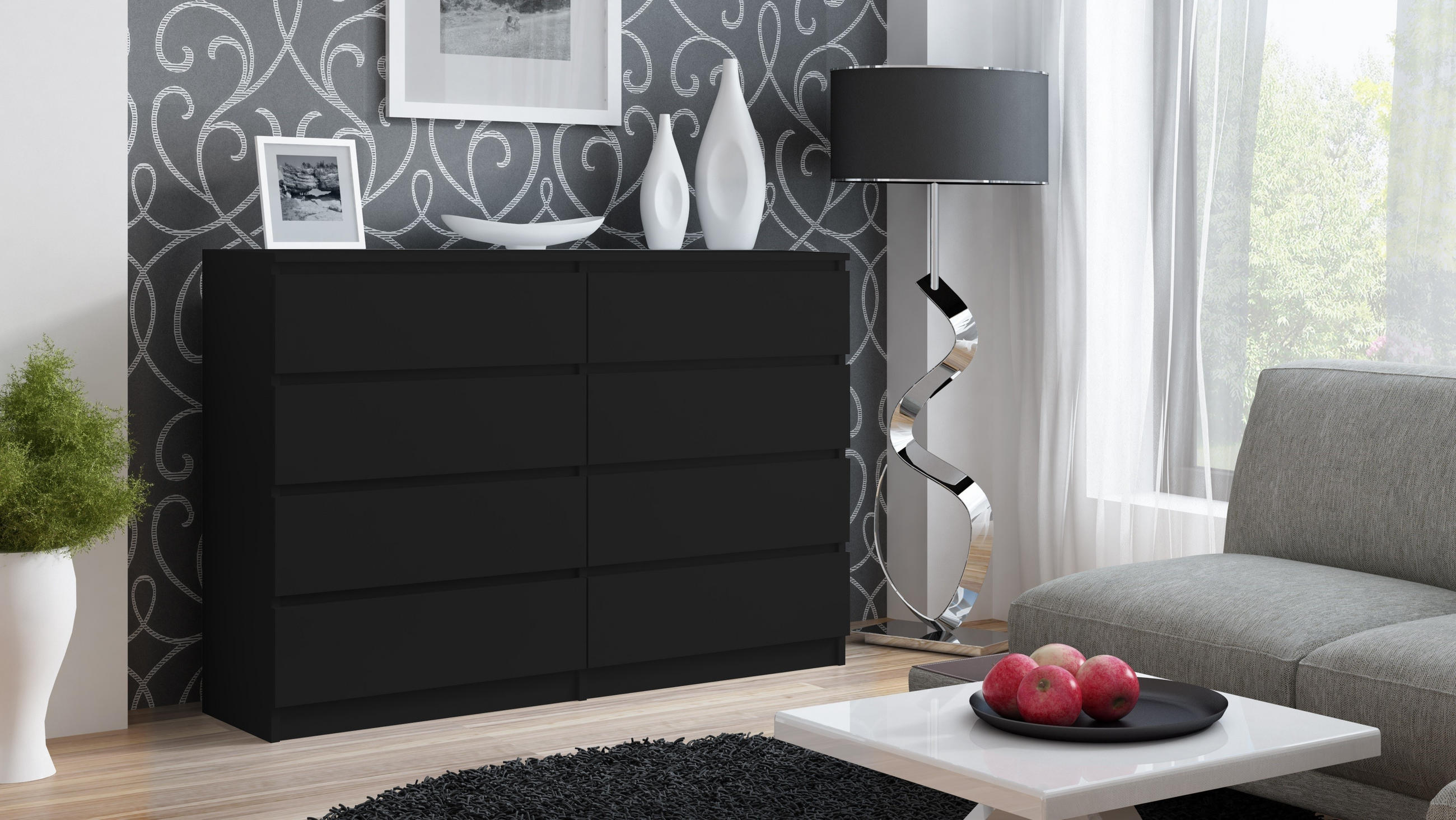 KOMMODE MALWA M8 140 - SCHWARZ - Schwarz, Holzwerkstoff (138/97/40cm) - CDF