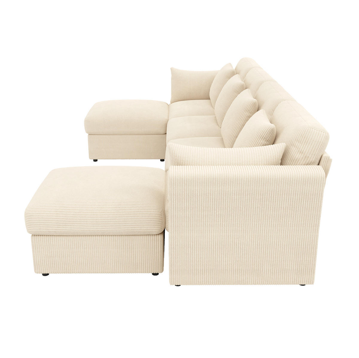 ECKSOFA 290/159,5/89 cm beige aus Cord mit verstellbaren Armlehnen und Hockern - Beige, Textil (159.5/290cm) - OKWISH