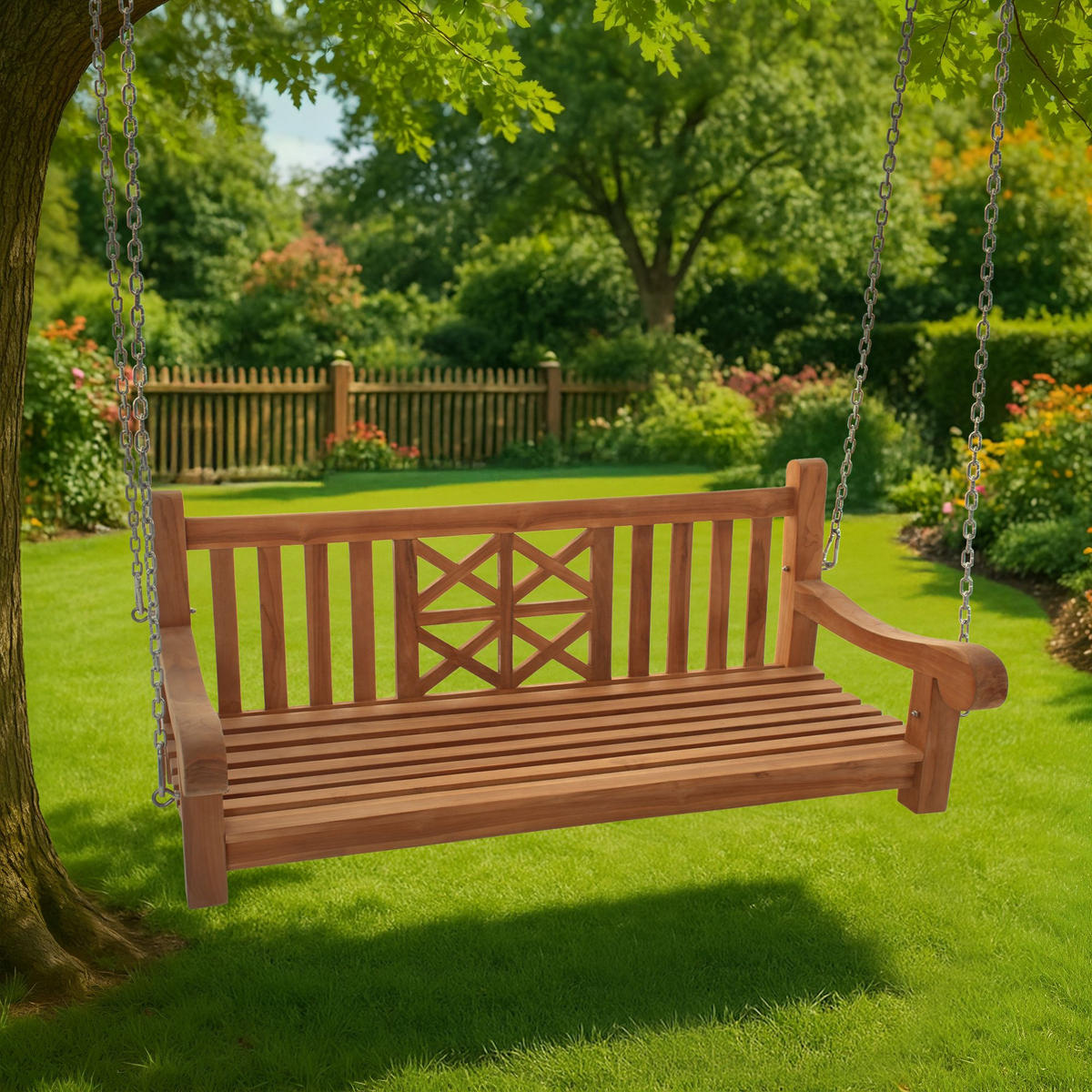 SCHAUKELBANK Tabel Holz Teak Hängebank - Teakfarben, Holz (150/61/70cm) - DELUKE