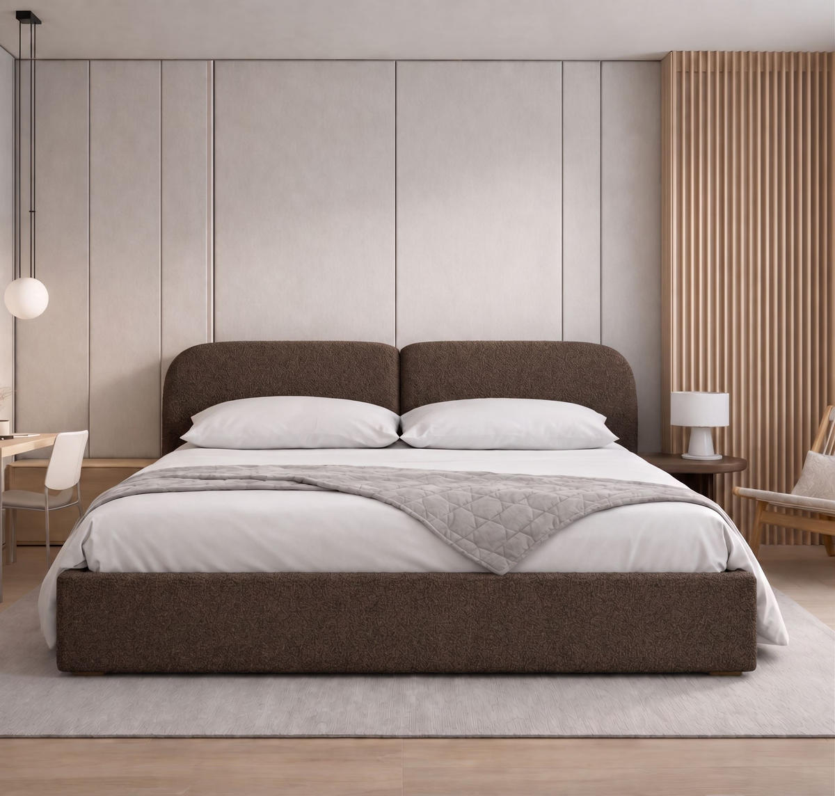 POLSTERBETT Sogno Braun 160x200 cm, mit Bettkasten und weichem Kopfteil, Bouclé - Braun, Holzwerkstoff/Textil (160/200cm) - Bettso