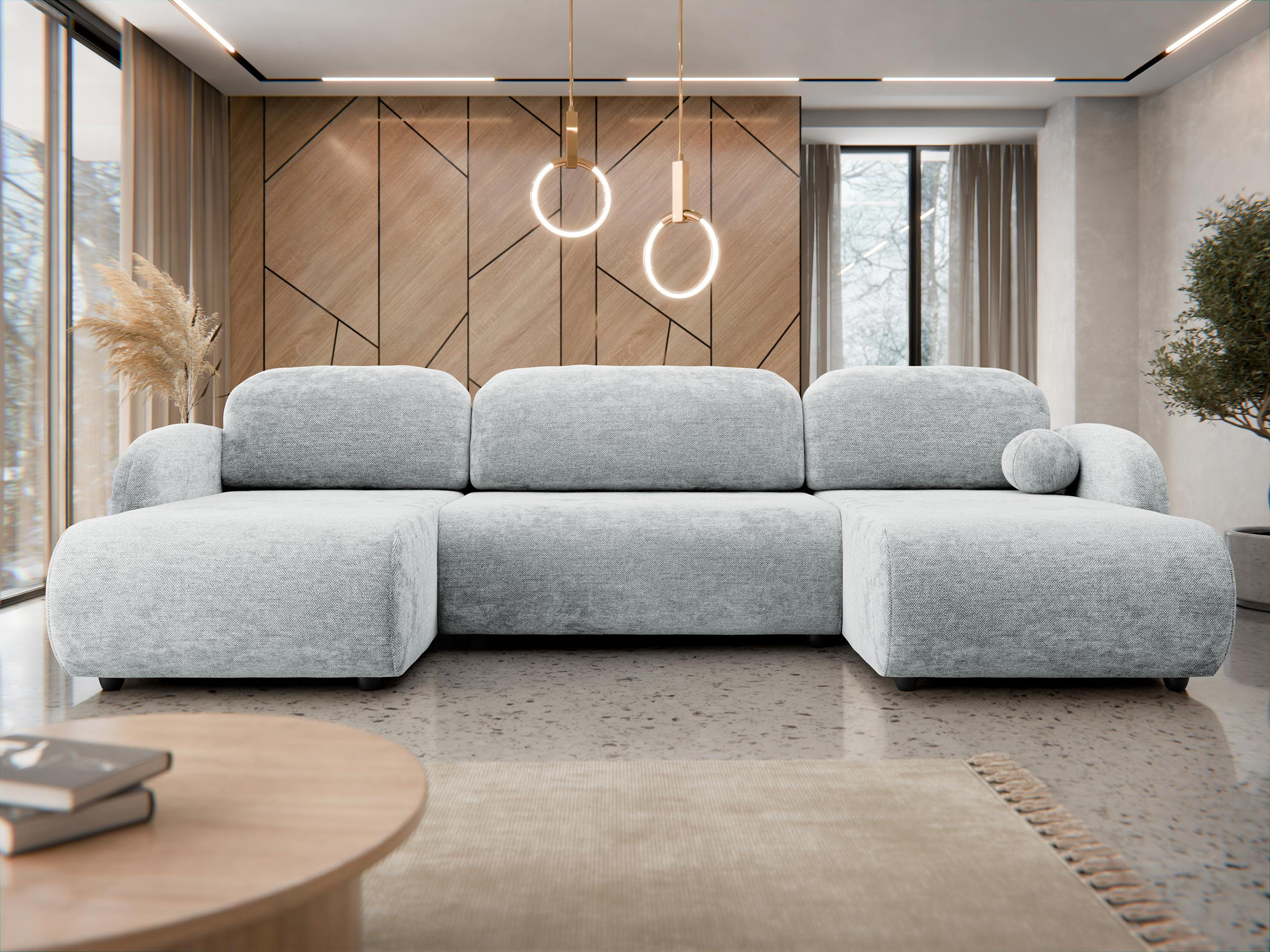 WOHNLANDSCHAFT Dream U - Hellgrau/Schwarz, Holz/Kunststoff (318/88/160cm) - MIRJAN24