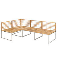 ECKBANK - 4-teilig - Webstoff / Teak massiv - Grau / Braun - Hellgrau, Holz/Textil (1/1/1cm) - home24