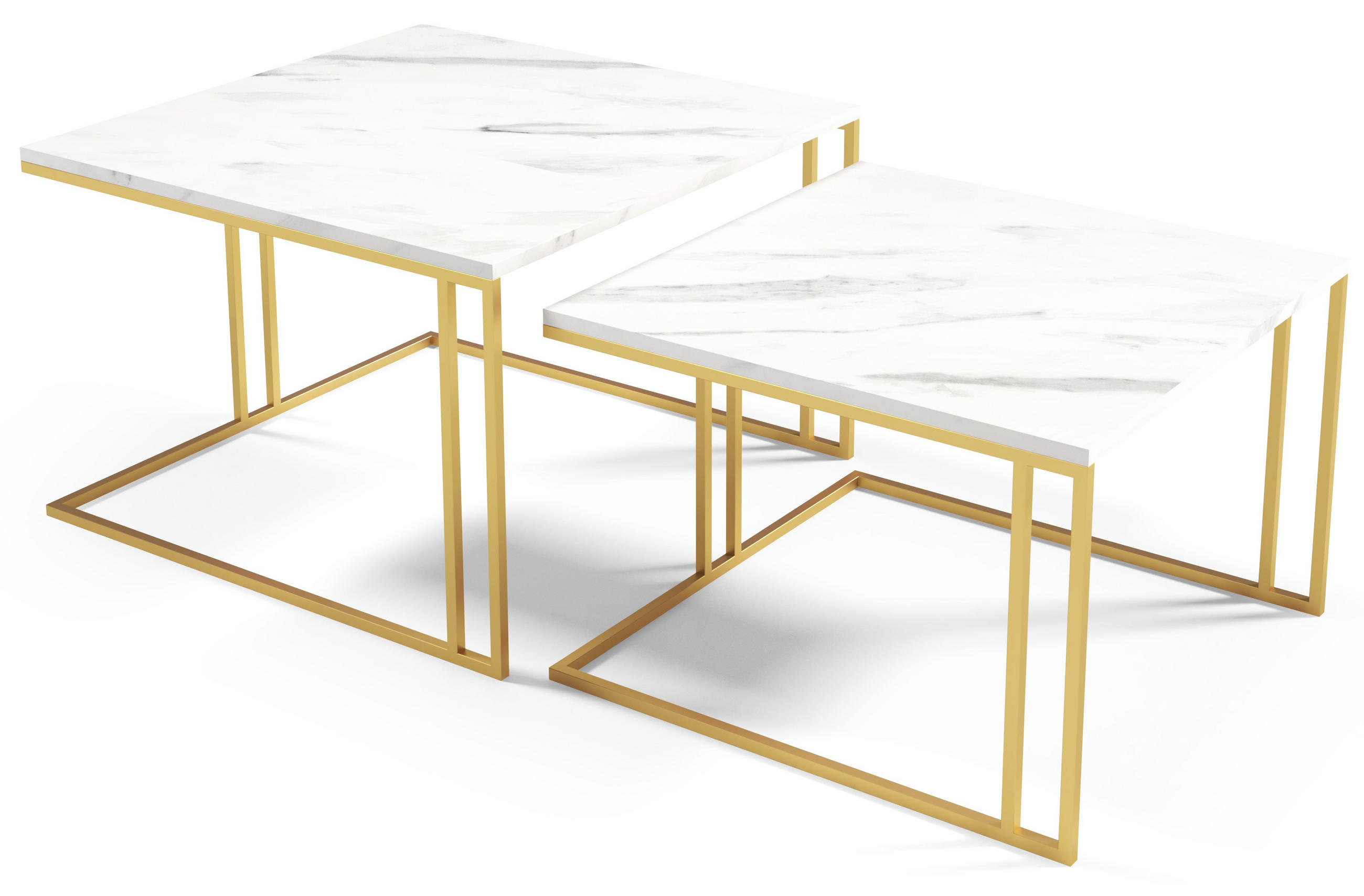 COUCHTISCHEN ASTER 2-tlg - Goldfarben/Weiß, Holzwerkstoff (76/76/50cm) - Meblini