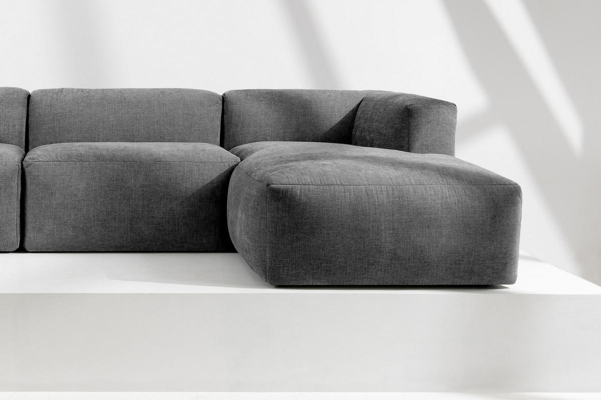 ECKMODULSOFA-RECHTS BUFFO 6-Sitzer mit extrem weicher Sitzfläche, Gewebestoff, aschfahl - Grau, Textil (377/180cm) - KONSIMO®