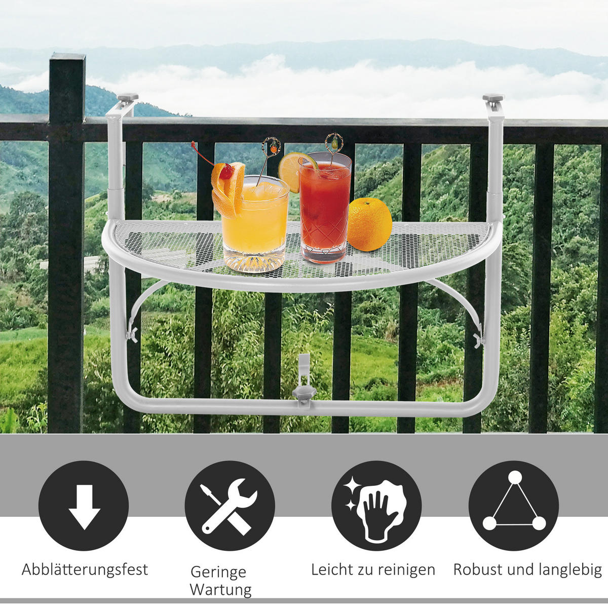 BALKONHÄNGETISCH, Weiß, Metall - Weiß, Metall (60/45/50cm) - Outsunny