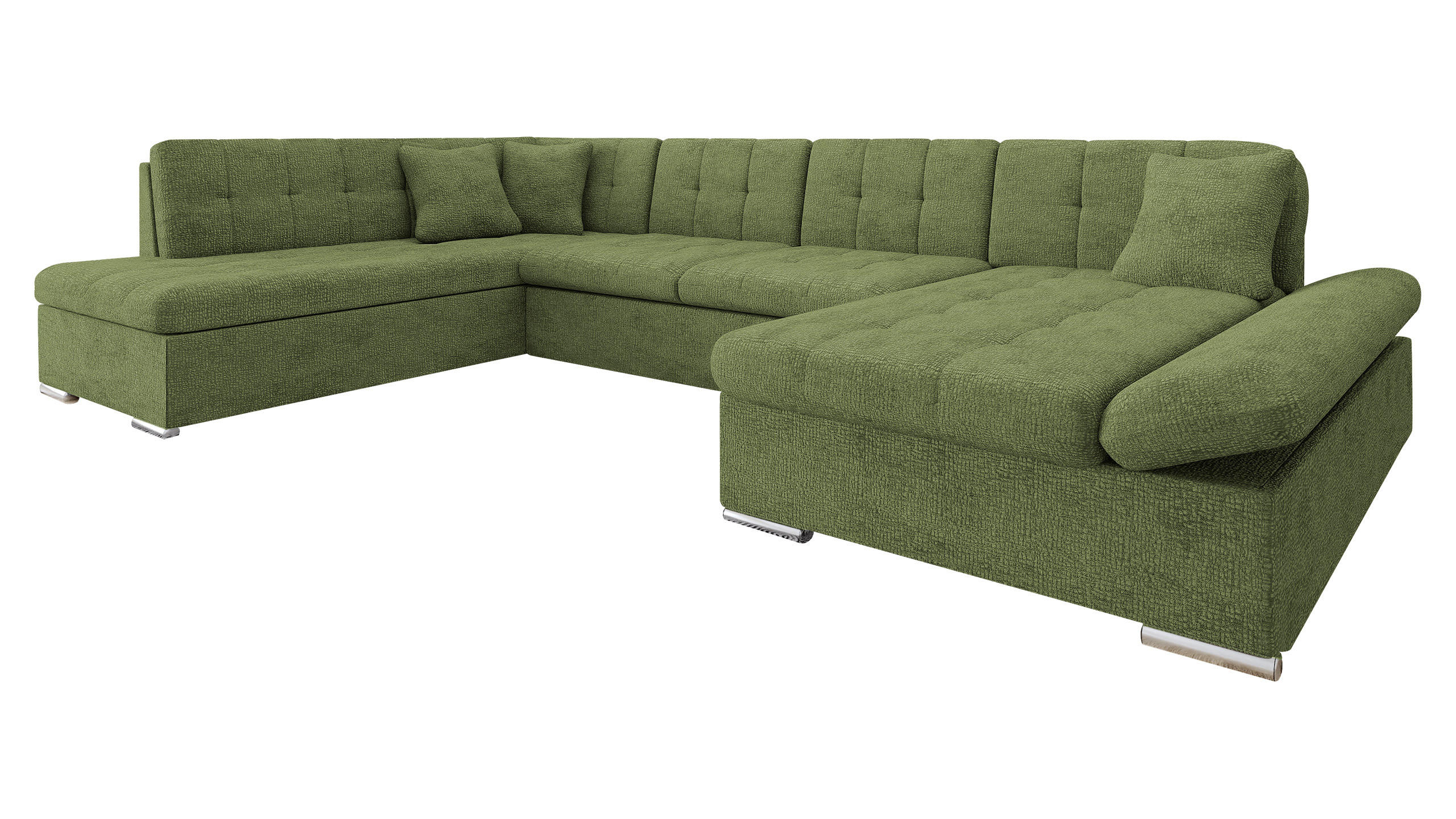 ECKSOFA Bergen Premium, Seite: Rechts - Silberfarben/Olivgrün, Holz/Textil (345/76/205cm) - MIRJAN24