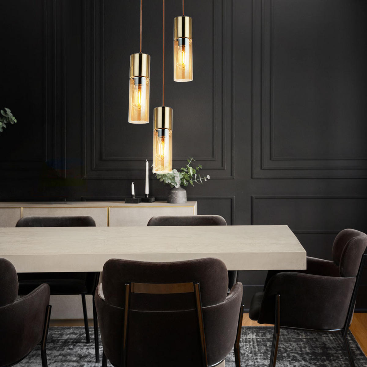 HÄNGELEUCHTE Messing Glas Amberfarben - Messingfarben, Glas (30/30/150cm) - Globo Lighting