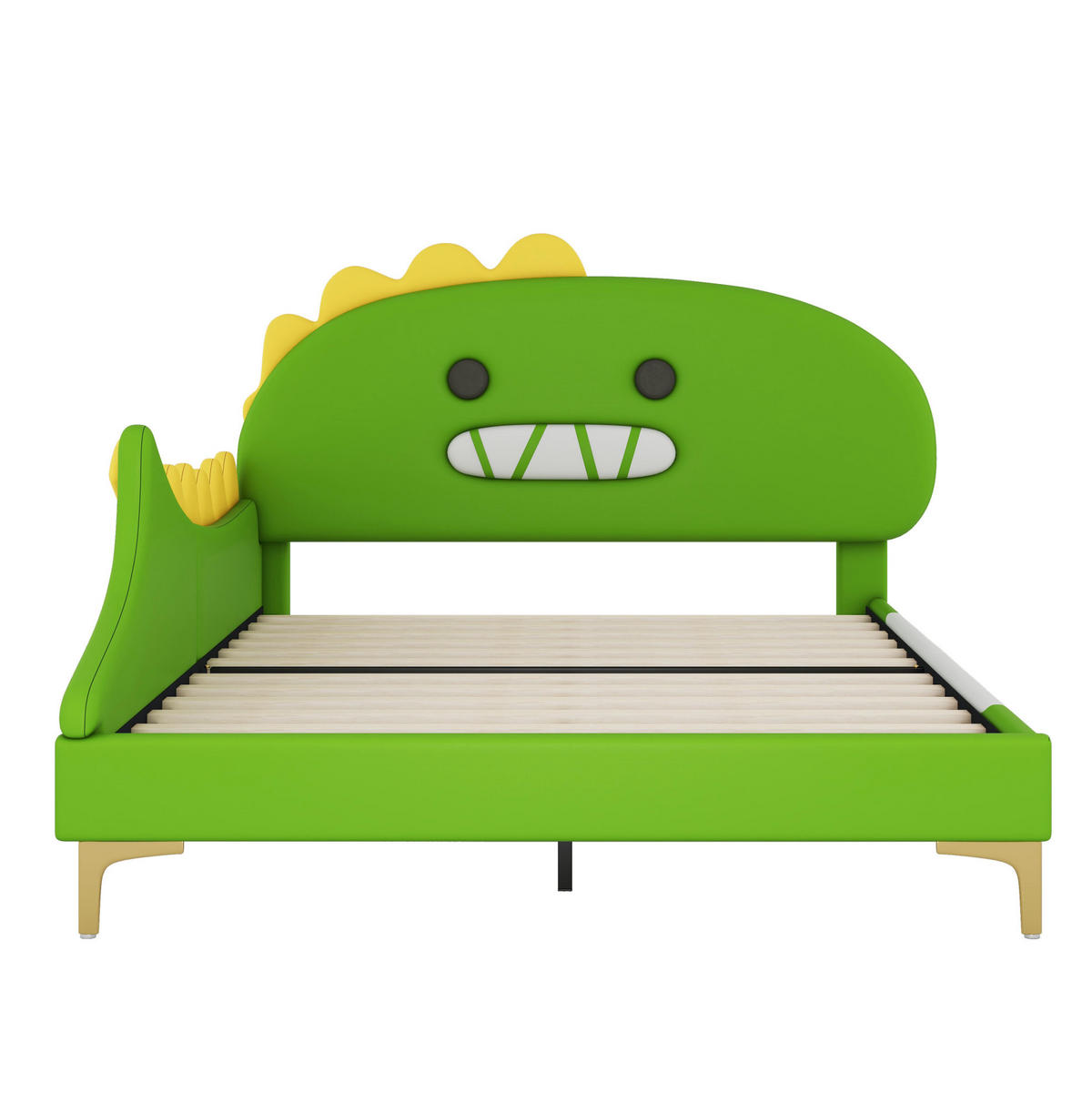 KINDERBETT 140/200 cm aus PU/MDF mit Dino-Kopfteil Grün - Grün, Leder (140/200cm) - Modenvie